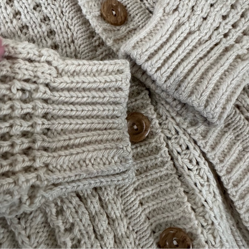 VTG‎ Gaelterra wool heavy knit fisherman cardigan sweater cream size EU 40 - Picture 11 of 12
